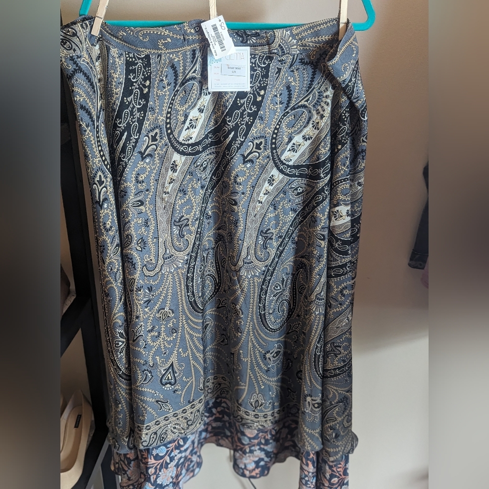 Cienna Paisley Print Silk Wrap Skirt